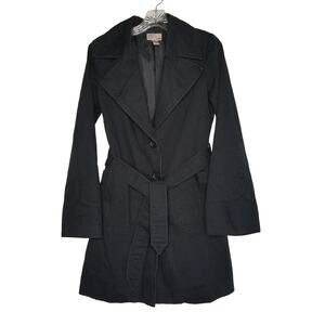 H&M Black Trench Coat Embroidered Women’s sz 6 Cotton Classic Business